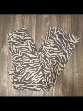 RSQ Women's Wide-Leg Zebra Print Beige Brown Denim Jeans
